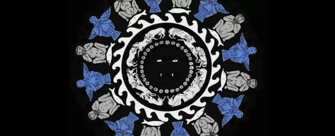 MAEC Cortona riproduzione grafica dei simboli presenti sul Lampadario etrusco sono evidenziate le sirene