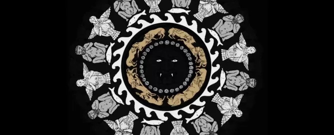 MAEC Cortona riproduzione grafica dei simboli presenti sul Lampadario etrusco sono evidenziate le scene di caccia