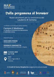 MAEC Cortona locandina 5 ottobre conferenza conclusiva mostra Cantare il Medioevo. La lauda a Cortona tra devozione e identità civica.