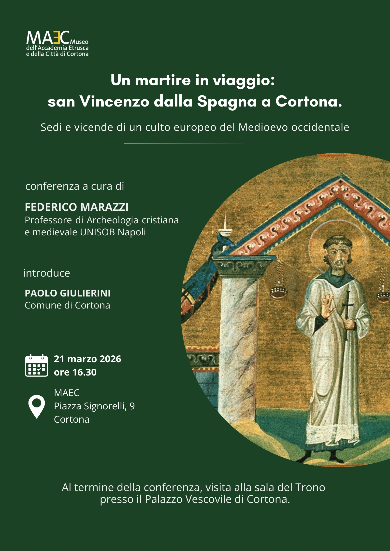 MAEC Cortona locandina evento prof Marazzi San Vincenzo e Medioevo
