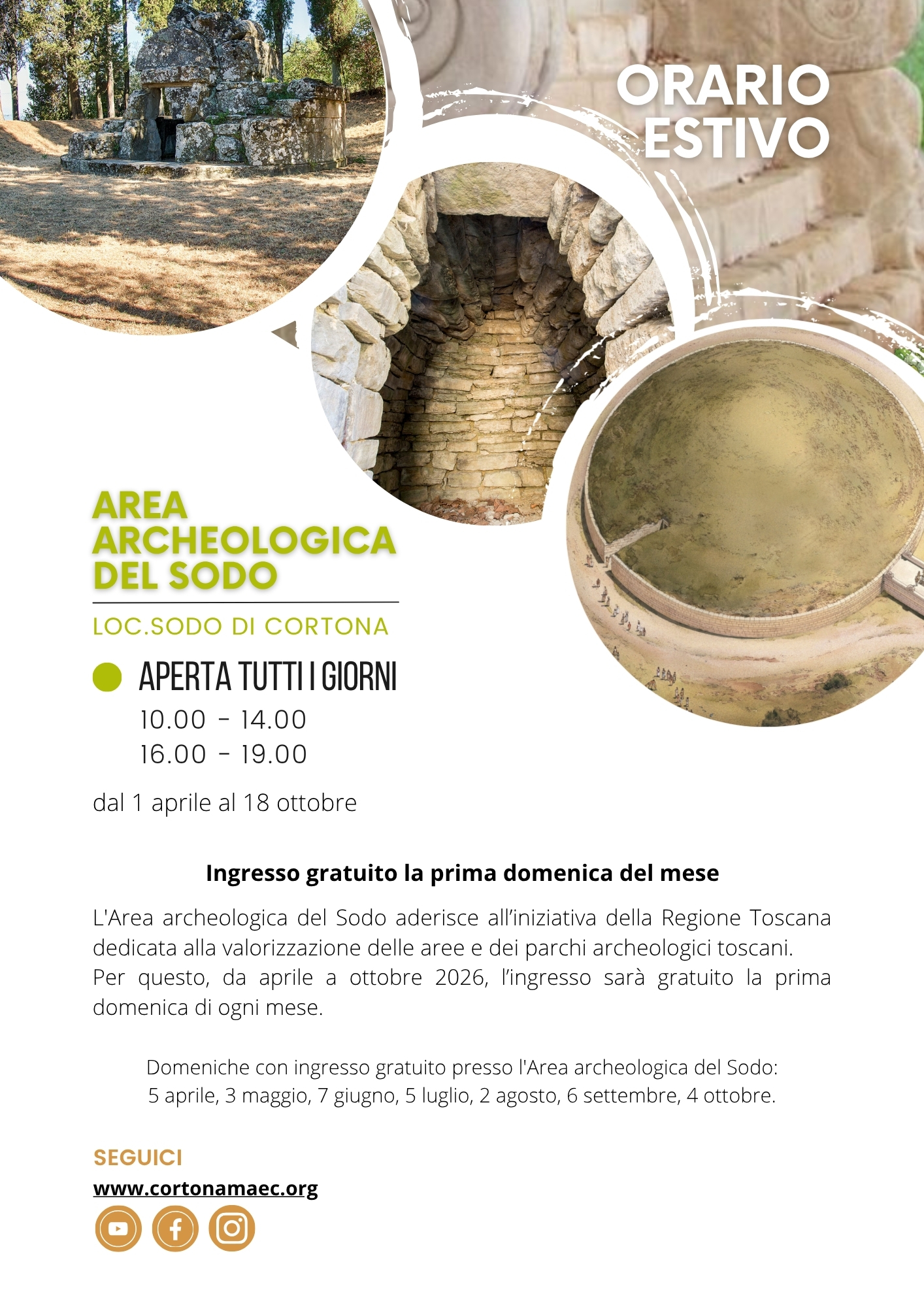 MAEC Area archeologica del Sodo ingresso gratuito la prima domenica del mese da aprile a ottobre 2026