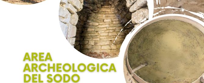 Locandina dell’orario invernale dell’Area archeologica del Sodo di Cortona, illustrata con immagini delle tombe etrusche e dei monumenti archeologici. Apertura dal 19 ottobre 2026 al 31 marzo 2027, venerdì, sabato e domenica, dalle 10:00 alle 14:00.